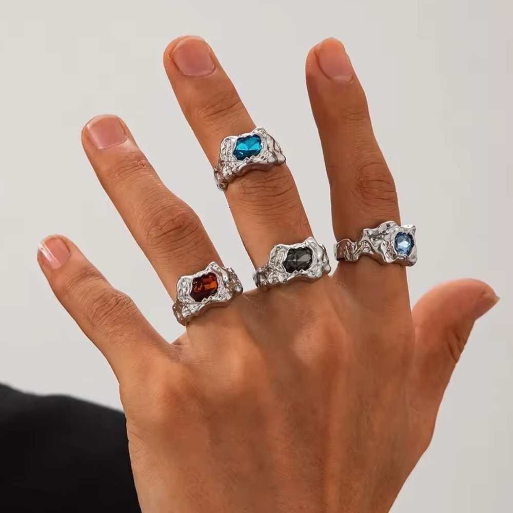 Vintage Faro Elegant Silver Colorful Gemstone Adjustable Ring Set